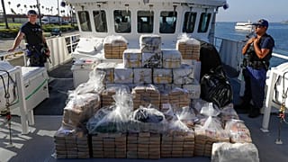 Ya antes de la crisis, en Estados Unidos aumentaban las incautaciones de drogas sintéticas y cocaina. Incautación en Los Ángeles el pasado enero.
