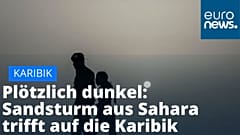 Das ist keine Abenddämmerung sondern ein Sandsturm über der Karibikinsel Kuba. 