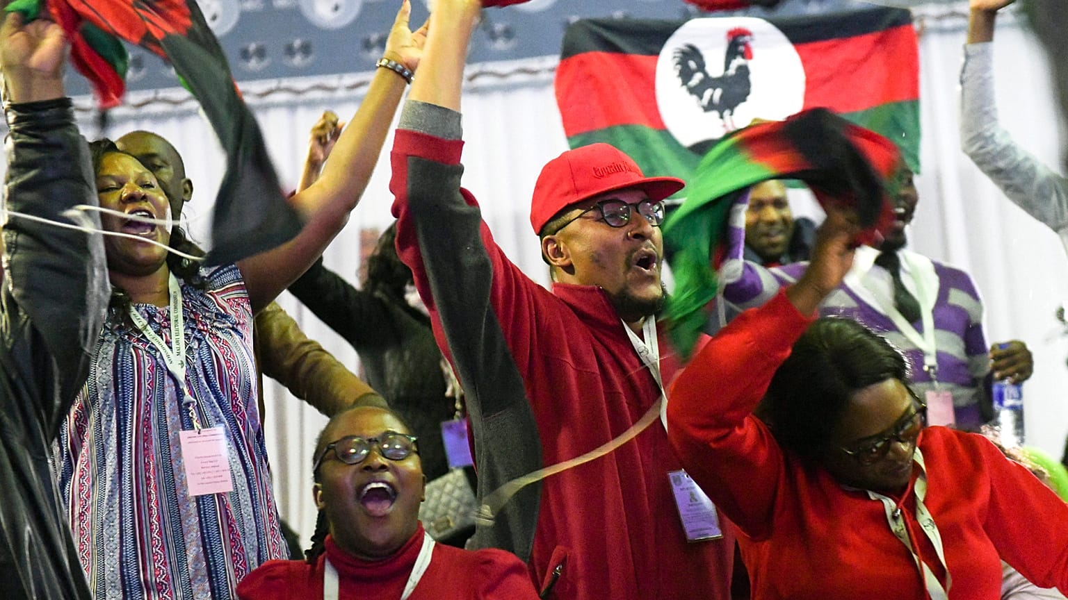 Malawi Congress Party supporters celebrate after party leader Lazarus Chakwera was announced the winner of Tuesday's election rerun in Blantyre, Malawi, Saturday, June 27.