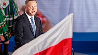 El candidato y actual presidente Andrzej Duda durante un acto electoral