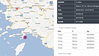 Muğla'nın Marmaris ilçesinde 5,2 büyüklüğünde deprem