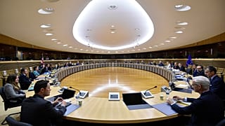 EU Brexit negotiator Michel Barnier and his British counterpart David Frost attend negotiations with their teams at EU headquarters in Brussels, Monday, June 29, 2020. 