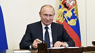 Russian President Vladimir Putin, attends a meeting via teleconference at the Novo-Ogaryovo residence outside Moscow, Russia, Monday, June 1, 2020