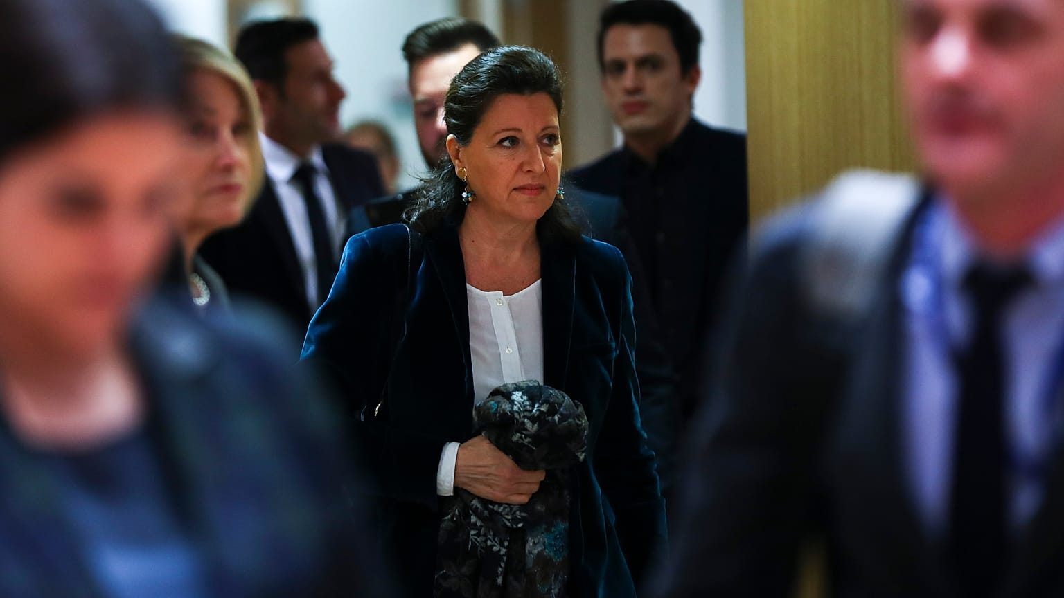 FILE: French Health Minister Agnes Buzyn arrives to an EU Health Ministers meeting to discuss the spread of the illness COVID-19.