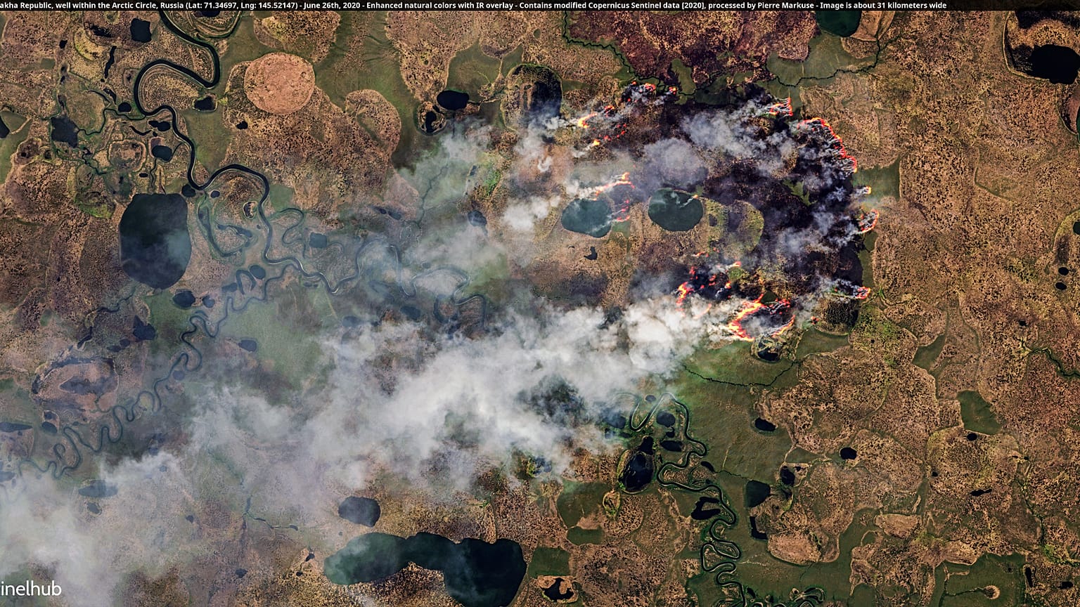 Incendio en la República de Sakha, en Siberia, en el paralelo 77º, en pleno Círculo Polar Ártico. 