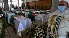 The fighters' coffins at the Palais De La Culture Moufdi Zakaria in Algiers on July 4, 2020