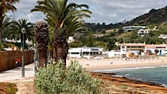 A view of the beach in Praia da Luz, in Portugal's Algarve coast, Thursday, June 4, 2020. 