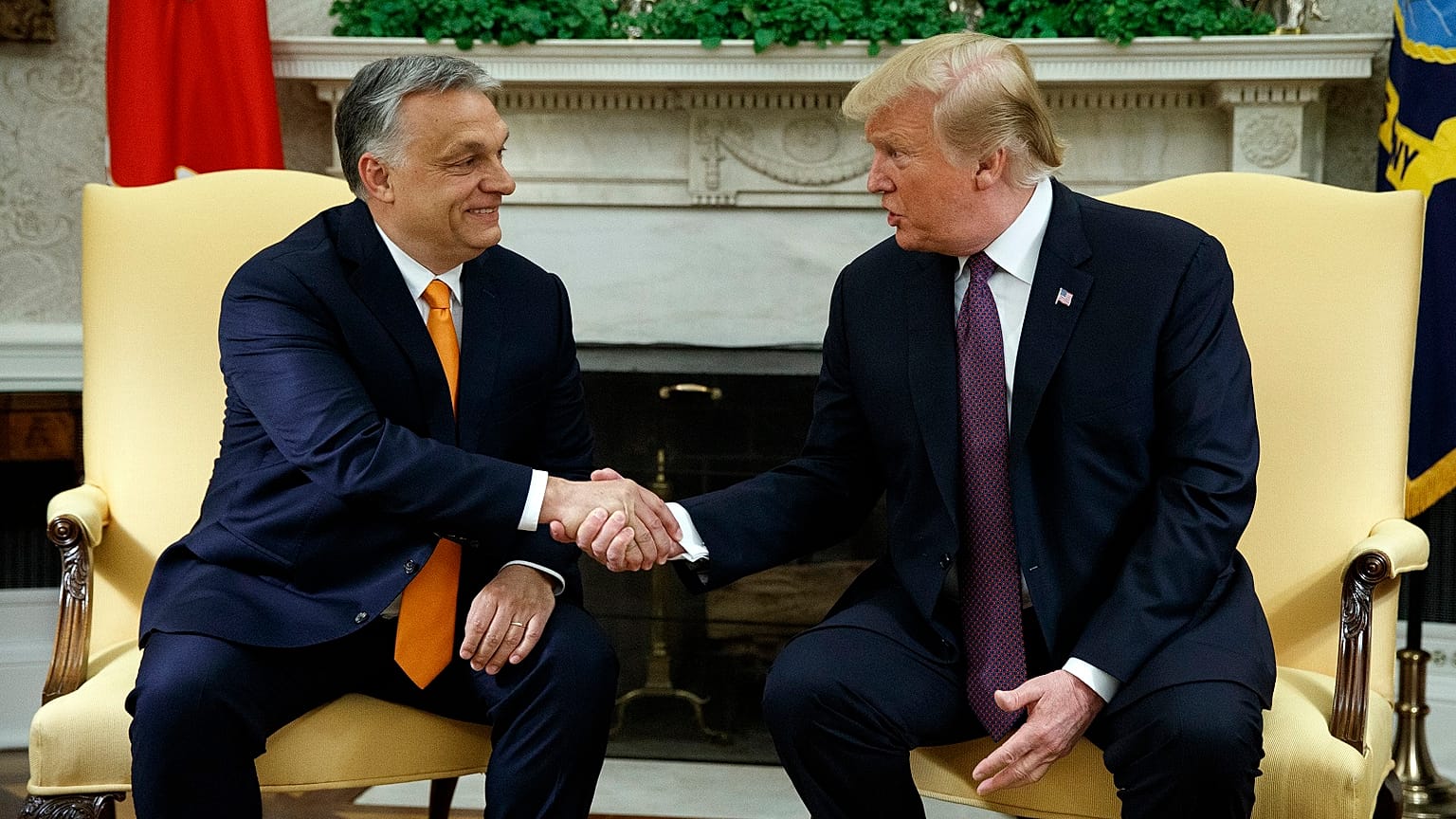 Donald Trump meets with Viktor Orbán at the White House.