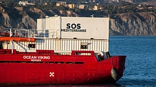 The Ocean Viking rescue ship arrives at Porto Empedocle harbor, southern Italy, Monday, July 6, 2020.
