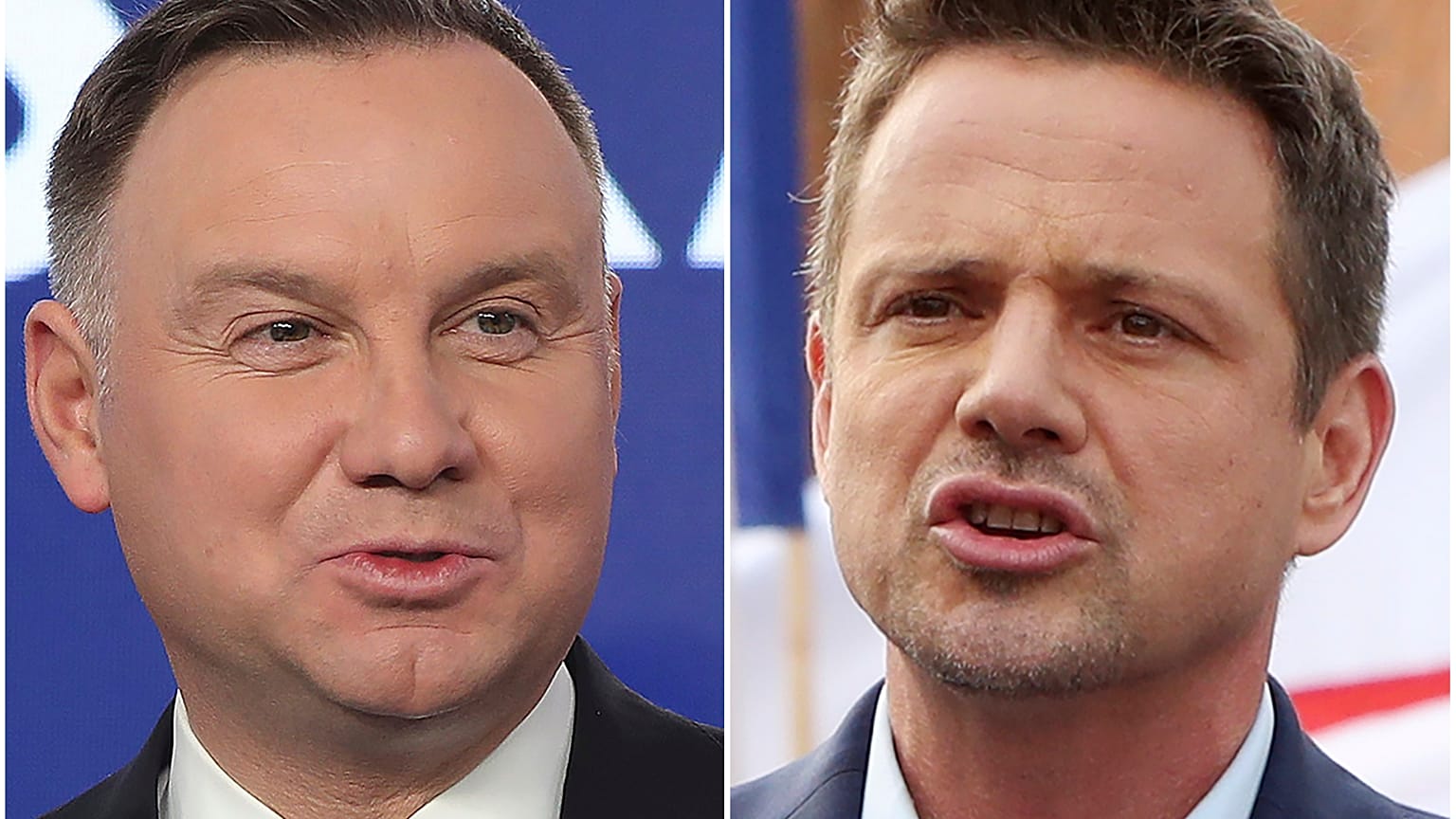 Warsaw Mayor Rafal Trzaskowski, right, and Poland's President Andrzej Duda.