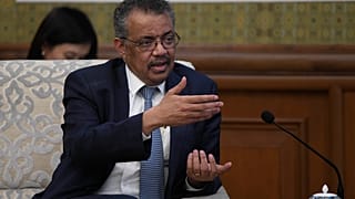 Tedros Adhanom, director general of the World Health Organization attends a meeting with Chinese Foreign Minister Wang Yi in Beijing, Tuesday, Jan. 28, 2020.