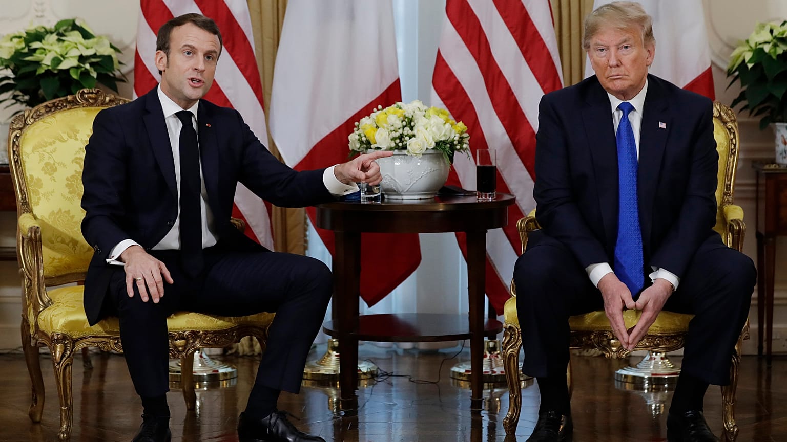 President Donald Trump meets French President Emmanuel Macron at Winfield House, Tuesday, Dec. 3, 2019, in London.
