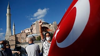 People chant slogans following Turkey's Council of State's decision to turn Haggia Sophia into a mosque.