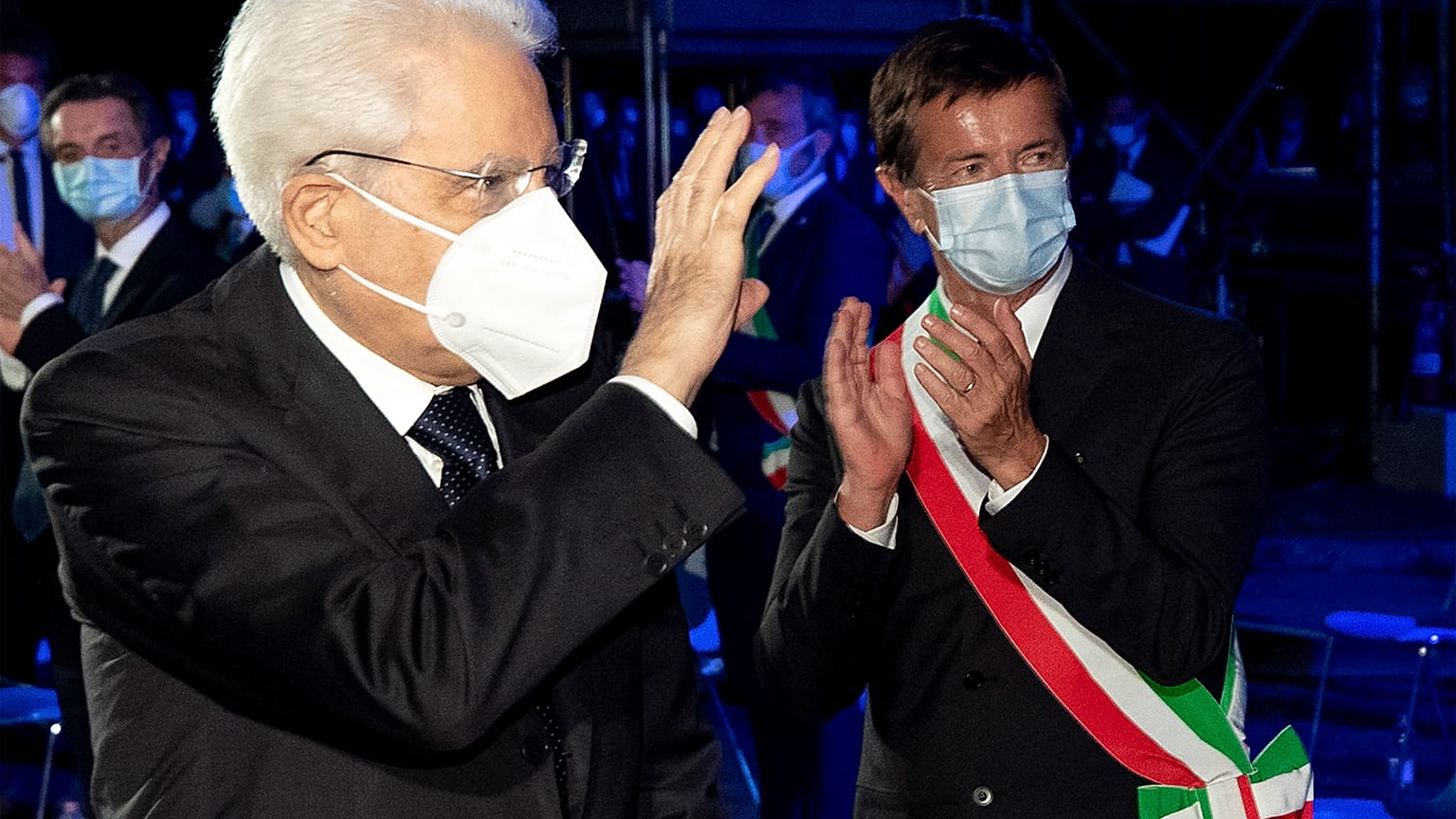 Italian President Sergio Mattarella (L) attends a ceremony for the COVID-19 victims in Bergamo, June 28, 2020