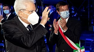 Italian President Sergio Mattarella (L) attends a ceremony for the COVID-19 victims in Bergamo, June 28, 2020