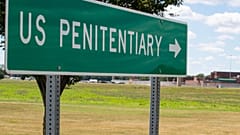 The road sign for the entrance to the federal prison in Terre Haute, Ind., where Daniel Lewis Lee, a convicted killer, was scheduled to be executed at 4pm. July 13, 2020.