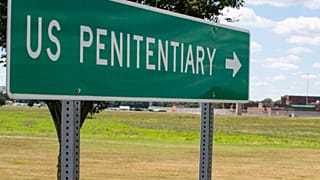 The road sign for the entrance to the federal prison in Terre Haute, Ind., where Daniel Lewis Lee, a convicted killer, was scheduled to be executed at 4pm. July 13, 2020.