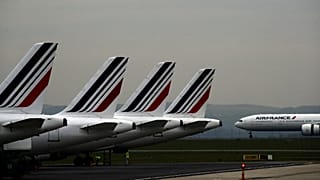 Air France planes are parked on the tarmac at Paris Charles de Gaulle airport, in Roissy, near Paris