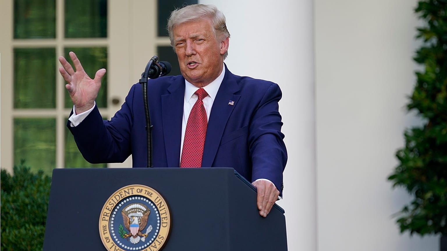 Donald Trump speaks at press conference in the Rose Garden at the White House on July 14.