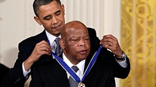 President Barack Obama presents a 2010 Presidential Medal of Freedom to U.S. Rep. John Lewis on Feb. 15, 2011.