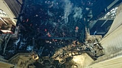 This image, provided by SDIS 44 Department of Fire and Rescue, shows the inside of the Gothic St Peter and St Paul Cathedral after the blaze in Nantes, France. July 18, 2020