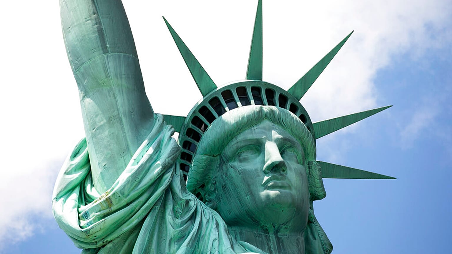 The Statue of Liberty is surrounded by clouds, July 20, 2020
