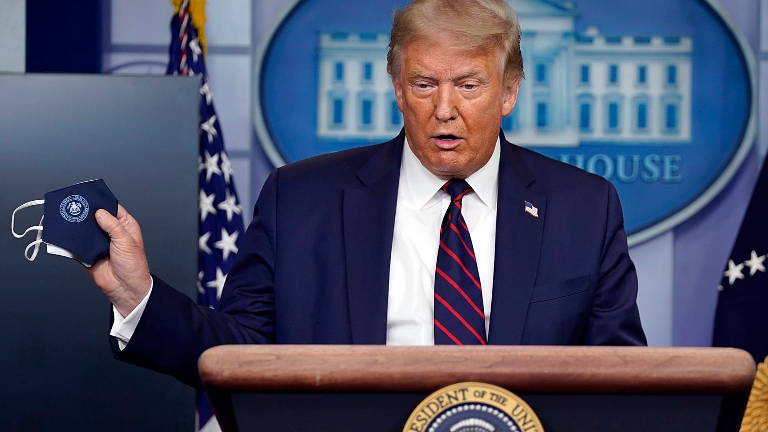 President Donald Trump speaks during a news conference at the White House, Tuesday, July 21, 2020, in Washington.