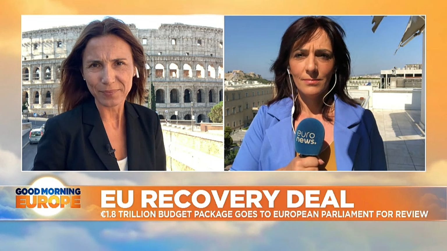 Euronews correspondents Giorgia Orlandi (left, in Rome) and Symela Touchtidou (right, in Athens)