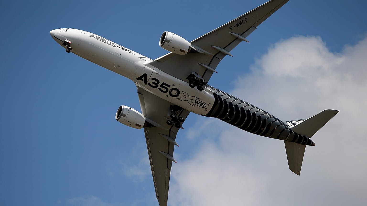 An Airbus A350 performs a demonstration flight at the Paris Air Show