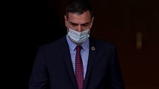 Spanish Prime Minister Pedro Sanchez waits for the arrival of Italy's Prime Minister Giuseppe Conte at the Moncloa palace in Madrid, Spain, Wednesday, July 8, 2020.