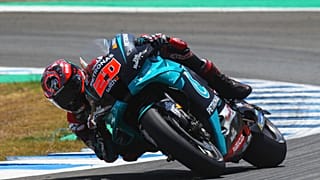 MotoGP rider Fabio Quartararo of France steers his motorbike during the Spanish Motorcycle Grand Prix at the Angel Nieto racetrack in Jerez de la Frontera, Spain.