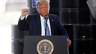 President Donald Trump delivers remarks about American energy production during a visit to the Double Eagle Energy Oil Rig, Wednesday, July 29, 2020, in Midland, Texas.