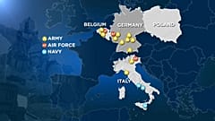 La mappa delle basi americane in parte dell'Europa. 