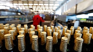 A beer production line at the Budejovicky Budvar brewery in Ceske Budejovice, Czech Republic.