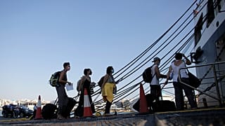 People departing from Piraeus port