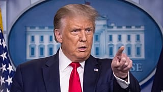 President Donald Trump points to a question as he speaks during a briefing with reporters in the James Brady Press Briefing Room of the White House, Monday, Aug. 3, 2020.