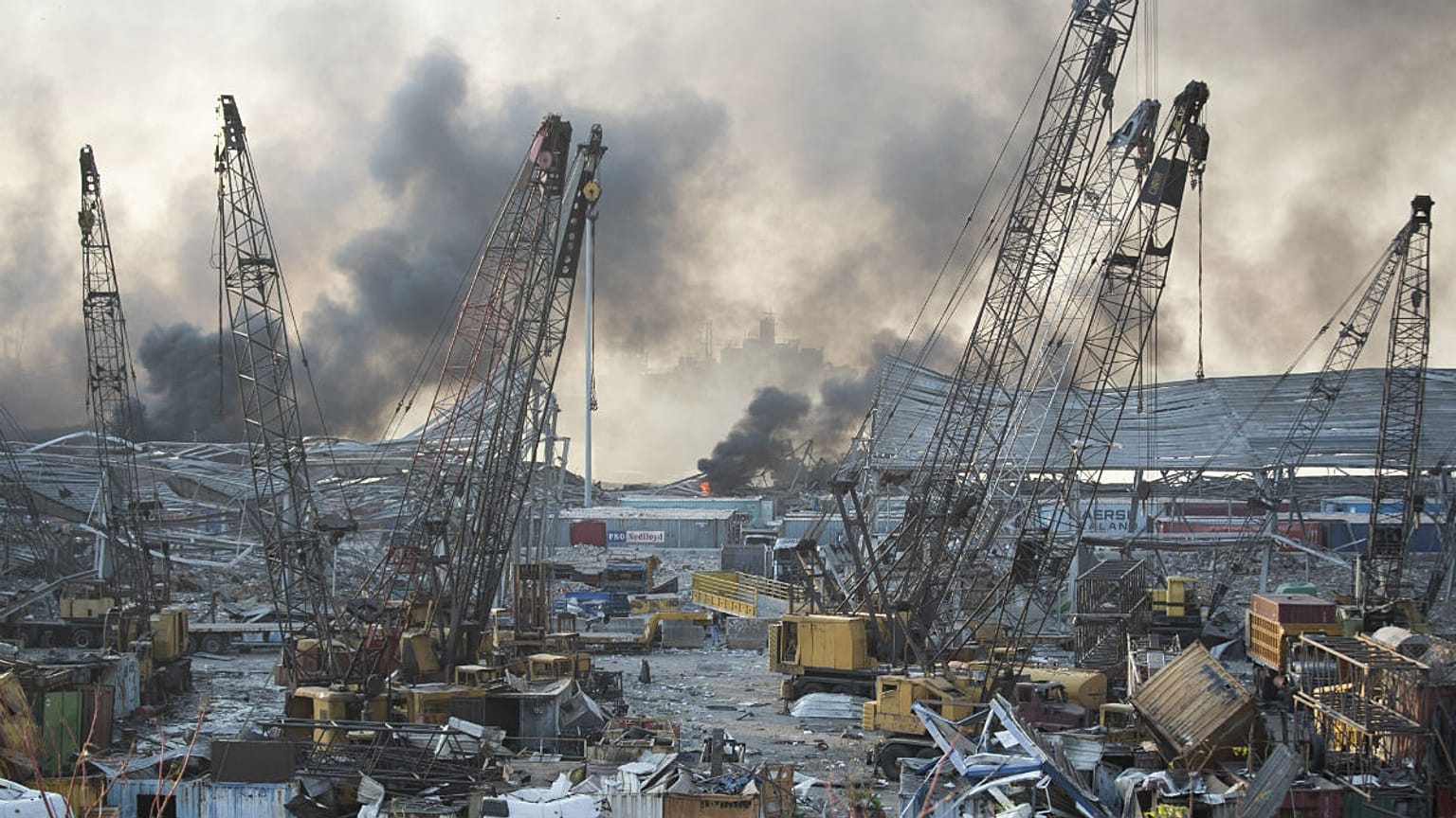 Aftermath of a massive explosion is seen in in Beirut, Lebanon