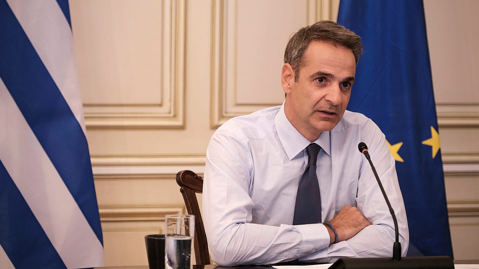 Ο Κυρ. Μητσοτάκης κατά τη διάρκεια της διαδικτυακής συνομιλίας του με τον Καθηγητή του Harvard και Εκτελεστικό Διευθυντή του «The Aspen Strategy Group», Nicholas Burns