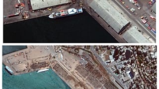 Top photo taken , on July 31, 2020, and the same area on Wednesday, Aug. 5, 2020,