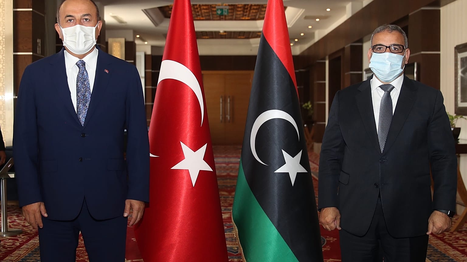 Dışişleri Bakanı Çavuşoğlu Libya Devlet Yüksek Konseyi Başkanı Halid el-Mişri (sağda) ile görüştü.