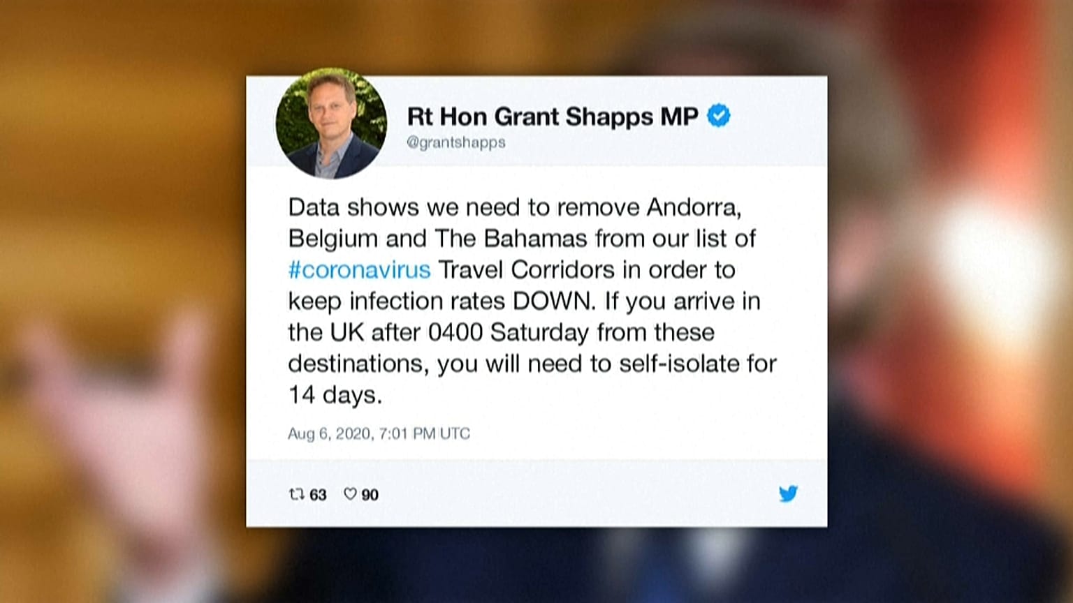 Il tweet del Ministero dei Trasporti inglese. 