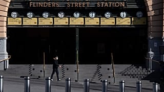 Flinders Street Station is quiet during lockdown due to the continuing spread of the coronavirus in Melbourne