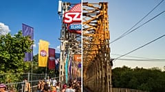 A Sziget bejárata, a híres K-híd a fesztivál ideje alatt és a napokban