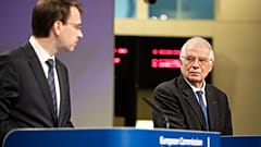 Josep Borrell Fontelles, on the right, and Peter Stano, Lead Spokesperson of the European Commission for Foreign Affairs