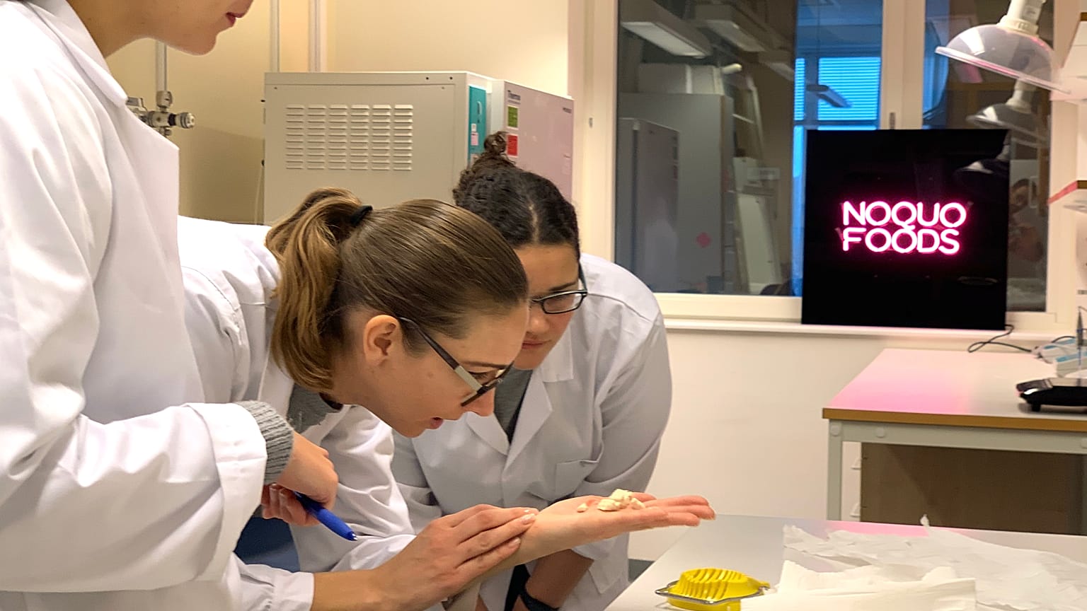 Scientists developing Noquo Foods plant based cheese. 