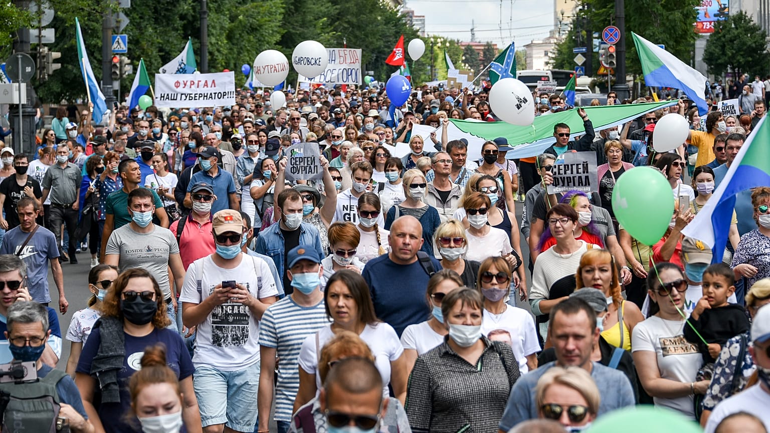 Detalle de la manifestación de este sábado en Jabárovsk
