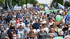 Detalle de la manifestación de este sábado en Jabárovsk