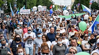 Detalle de la manifestación de este sábado en Jabárovsk