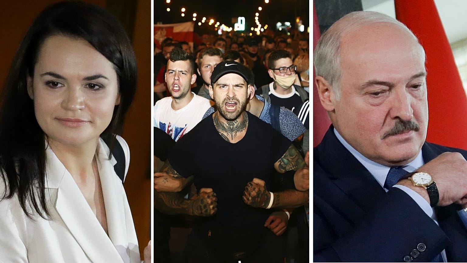 Belarus'taki seçimin adaylarından Sviatlana Tsikhanouskaya (solda), seçimi kazanan Aleksandr Lukaşenko (sağda)
