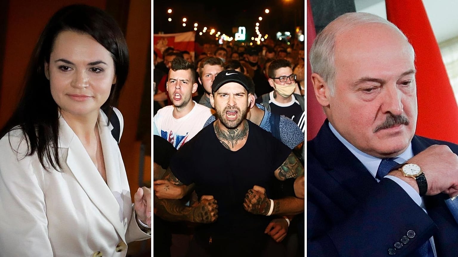 Clashes broke out as early election results indicated Alexander Lukashenko (right) had won in a landslide against Sviatlana Tsikhanouskaya (left)